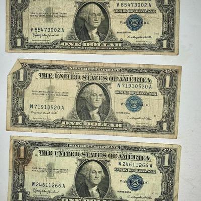 Lot of Ten 1957 Blue Seal $1 Silver Certificates