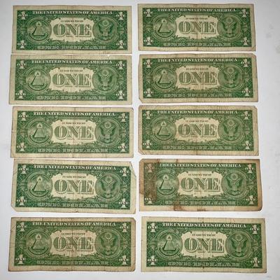 Lot of Ten 1957 Blue Seal $1 Silver Certificates