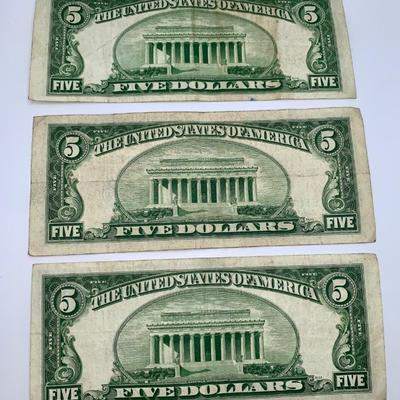 Lot of Three 1957 Blue Seal $5 Silver Certificates