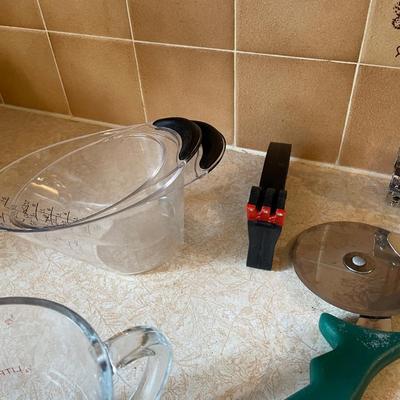MEASURING CUPS, KNIVES, CAN OPENER & OTHER UTENSILS