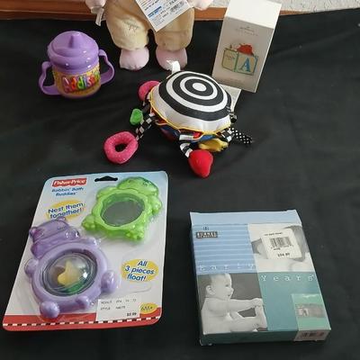 Brand new baby gifts - Addison personalized sippy cup - Hallmark Keepsake ornament- Rattles and more
