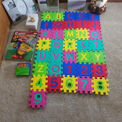 Foam Alphabet & numbers, Coloring book with markers, new picture frames and other toys