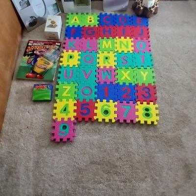 Foam Alphabet & numbers, Coloring book with markers, new picture frames and other toys