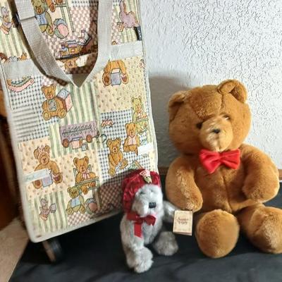 Brand new Bear pattern luggage with wheels and two teddy bears Dakin & Snuggly & Cuddly