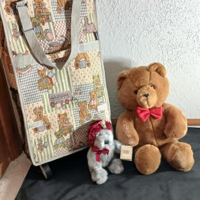 Brand new Bear pattern luggage with wheels and two teddy bears Dakin & Snuggly & Cuddly