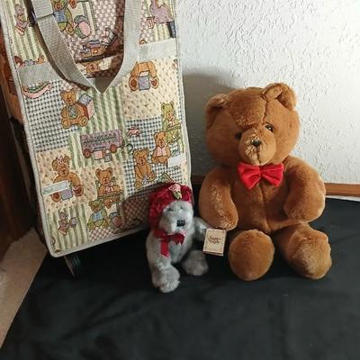 Brand new Bear pattern luggage with wheels and two teddy bears Dakin & Snuggly & Cuddly