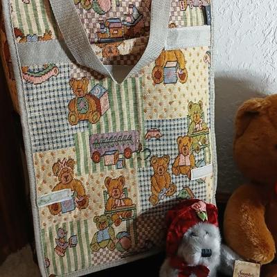 Brand new Bear pattern luggage with wheels and two teddy bears Dakin & Snuggly & Cuddly