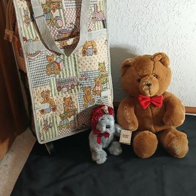 Brand new Bear pattern luggage with wheels and two teddy bears Dakin & Snuggly & Cuddly