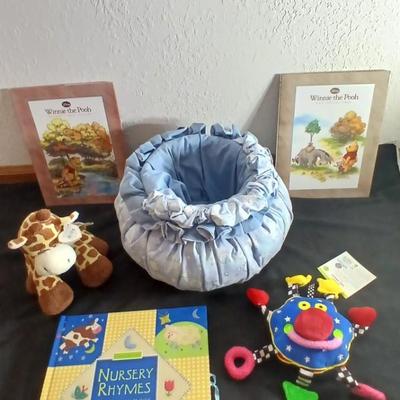 Winnie the Pooh books, fabric basket, nursery rhymes book, with brand new toddler toys