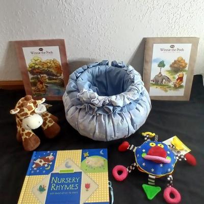 Winnie the Pooh books, fabric basket, nursery rhymes book, with brand new toddler toys