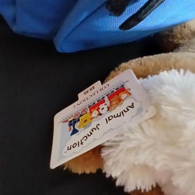Foam number puzzle, Twistable Crayola's, stuffed animals and a small child sized backpack