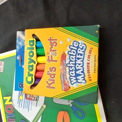 Foam number puzzle, Twistable Crayola's, stuffed animals and a small child sized backpack