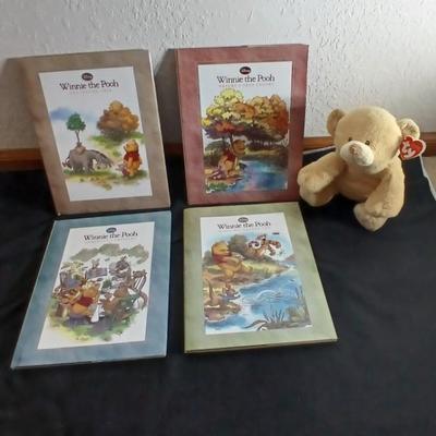 Four Winnie the Pooh books and a TY teddy bear