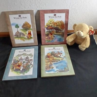Four Winnie the Pooh books and a TY teddy bear