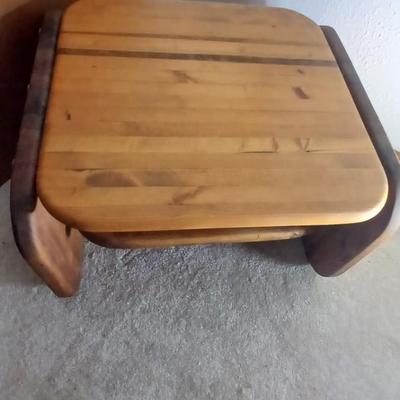 Butcher block two-tiered end table
