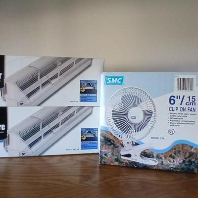 Two brand new Deflect-o Air Deflectors for vents and a 6" clip on fan