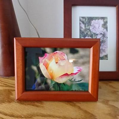 Brand new wood base lamp with two framed pictures