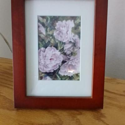 Brand new wood base lamp with two framed pictures