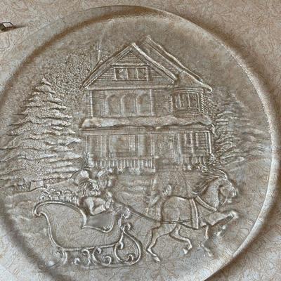TWO SANTA AND REINDEER GLASS PLATTERS