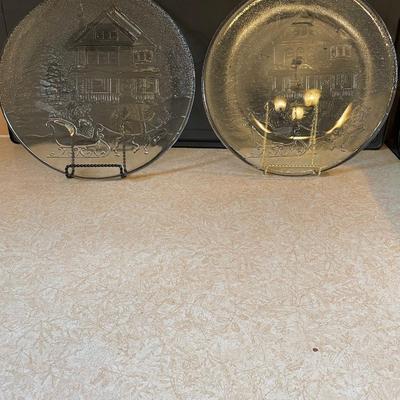 TWO SANTA AND REINDEER GLASS PLATTERS