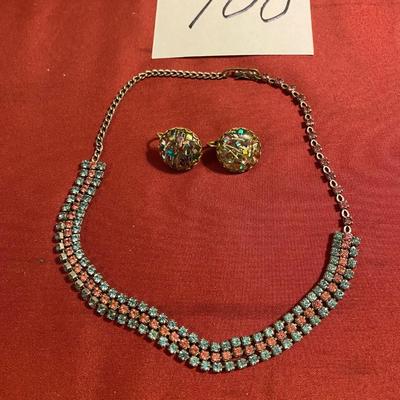 Vintage Rhinestone Necklace and Earrings