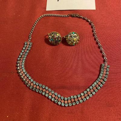 Vintage Rhinestone Necklace and Earrings