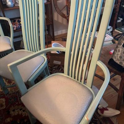 Lot 112 - 6 Green Dining Room Chairs Wooden with Vinyl Seats