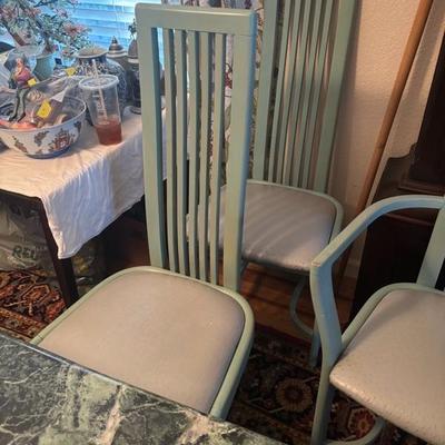 Lot 112 - 6 Green Dining Room Chairs Wooden with Vinyl Seats