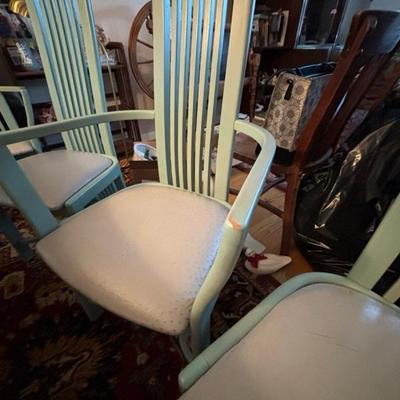 Lot 112 - 6 Green Dining Room Chairs Wooden with Vinyl Seats