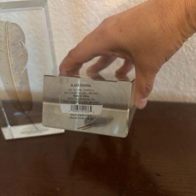 Lot 73 - Heavy Glass Feather Book Ends Paperweights