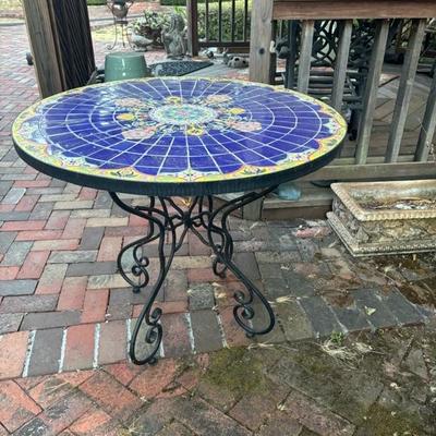 Lot 93 - Round Mosaic Tile Table