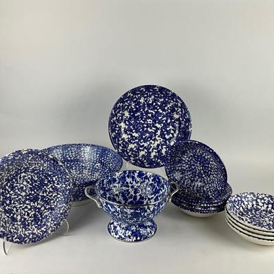 148 Blue & White Spatterware Roma Made In Italy Pottery Set