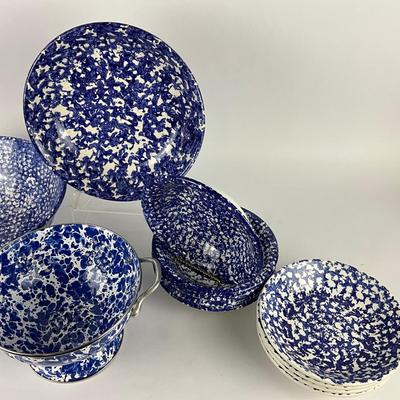 148 Blue & White Spatterware Roma Made In Italy Pottery Set