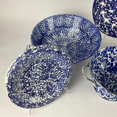 148 Blue & White Spatterware Roma Made In Italy Pottery Set