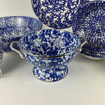 148 Blue & White Spatterware Roma Made In Italy Pottery Set