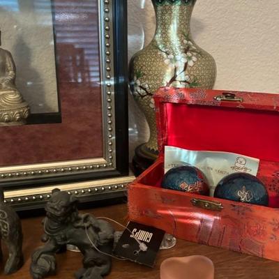 Lot 74 - Bronze Buddha, Vase, Bronze Lion Figures, more