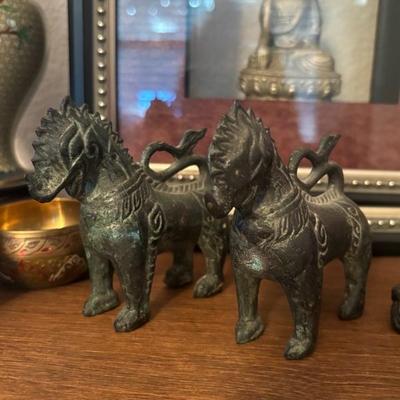 Lot 74 - Bronze Buddha, Vase, Bronze Lion Figures, more