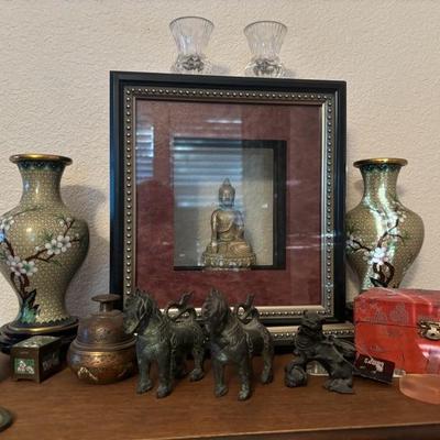 Lot 74 - Bronze Buddha, Vase, Bronze Lion Figures, more