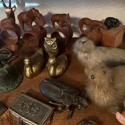 Lot 77 - Shelf of Animals, Wooden, Bronze, Fur