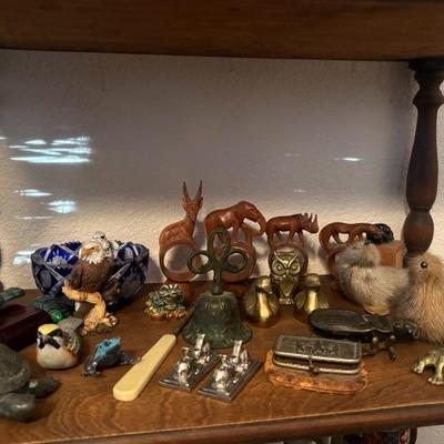 Lot 77 - Shelf of Animals, Wooden, Bronze, Fur