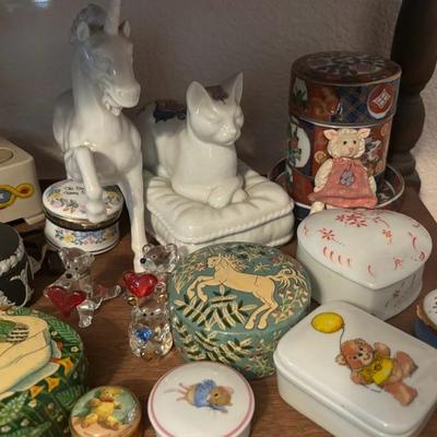 Lot 75 - Shelf of Trinket Boxes, Unicorn, Angel, Carousel Horse