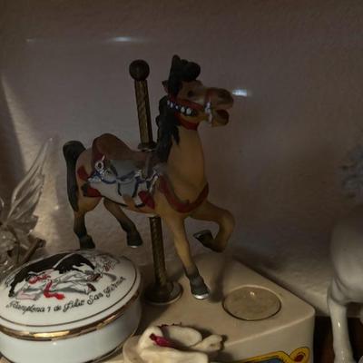 Lot 75 - Shelf of Trinket Boxes, Unicorn, Angel, Carousel Horse