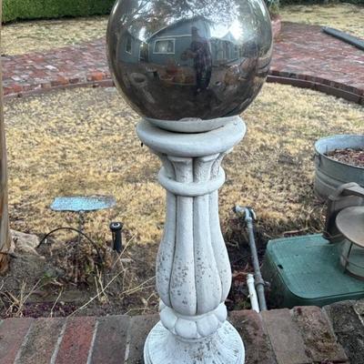 Lot 91 - White Cement Pedestal and Mirror Garden Ball
