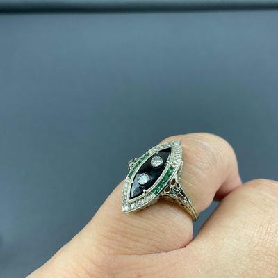 -1- RING | Art Deco Ring With Colored Stones & Diamond Center Stones