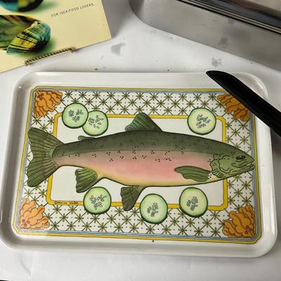 271 Large Inox Stainless Fish Poacher Pan with Tray, Cookbooks, Svenska Fish Knife, Lemon Squeezers