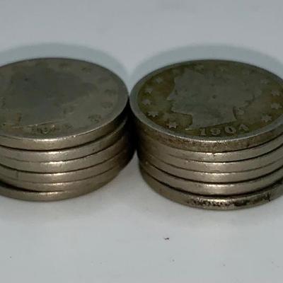 Lot of 12 Unsearched Barber “V” Nickels