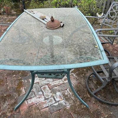 Lot 94 - Large Rectangular Patio Table, Umbrella Stand and 2 Chairs