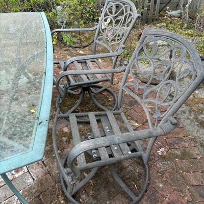 Lot 94 - Large Rectangular Patio Table, Umbrella Stand and 2 Chairs