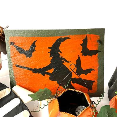 274 Halloween Lot with Paper Mache Witch, Slate Wall Hanging