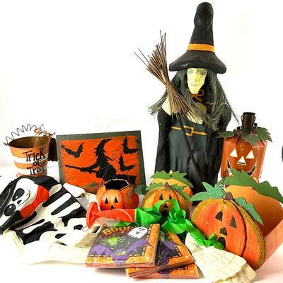 274 Halloween Lot with Paper Mache Witch, Slate Wall Hanging
